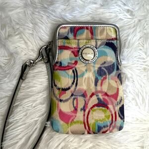 COACH Multi-color Silver Signature Card Holder Cardholder Wristlet